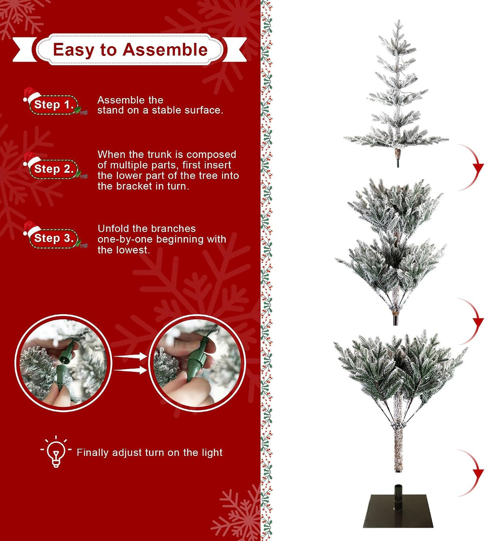 Glitzhome Flocked Christmas Tree, 7ft Pre-Lit Artificial Christmas Tree with ...