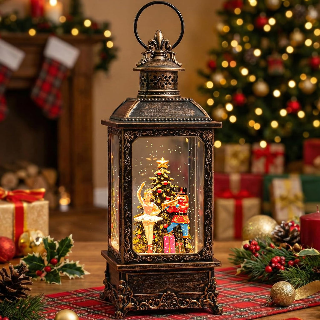 VISFLAIR Christmas Snow Globe Nutcracker Lantern, Musical Lighted Nutcracker & Ballerina Water Lantern Swirling Glittering Home Decoration and Gift, Battery Operated or USB Powered
