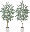 2 Packs Eucalyptus Trees Artificial Indoor - 4FT Tall Faux Eucalyptus Plants in White Planter, Fake Plant Décor for Farmhouse Bedroom Office Room Hallway Decoration