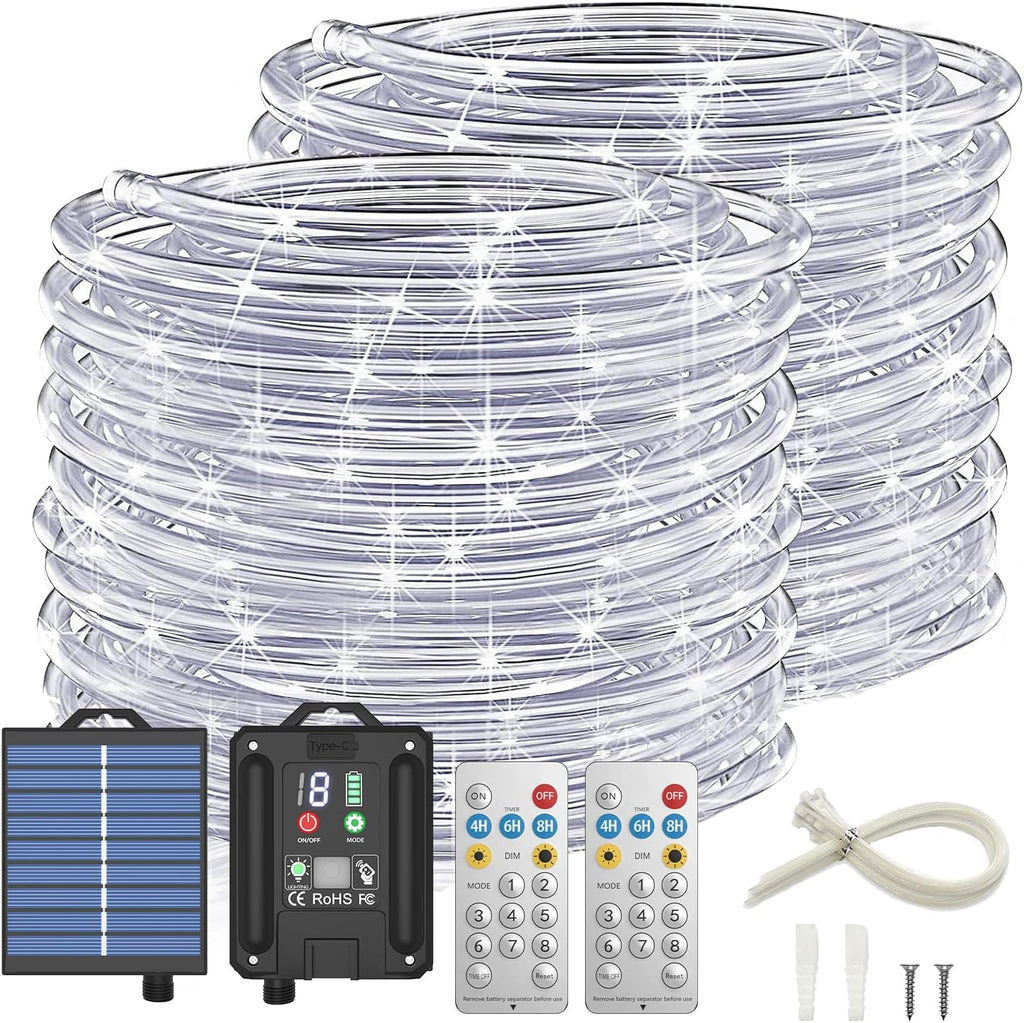 ICRGB Solar Rope Lights Outdoor, 132FT 400 LED (Cool White- 2Pack)