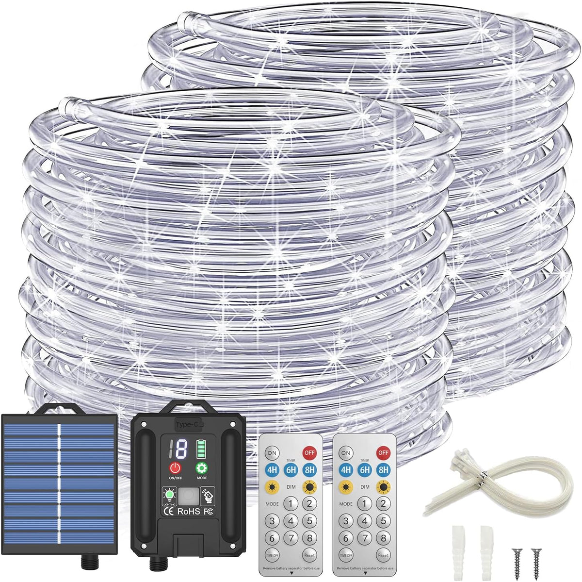 ICRGB Solar Rope Lights Outdoor, 132FT 400 LED (Cool White- 2Pack)