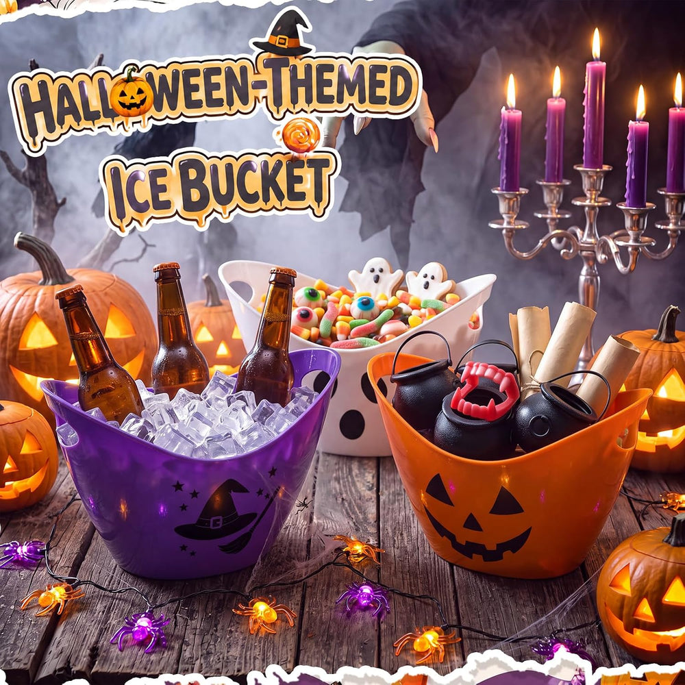 Meekoo 12 Pcs Pumpkin Ghost Witch Ice Bucket Plastic Oval with Handle