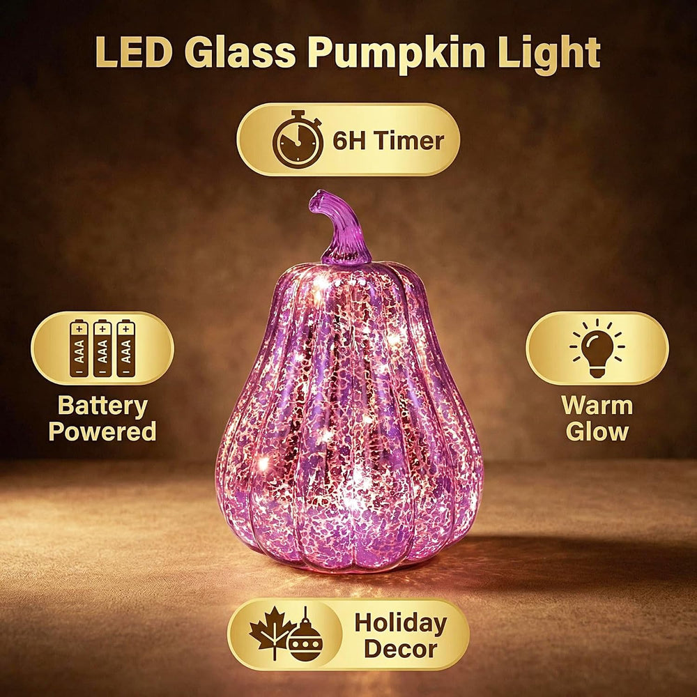 Fall Decorations for Home,Mercury Glass Pumpkin Lights with Timer(Purple)