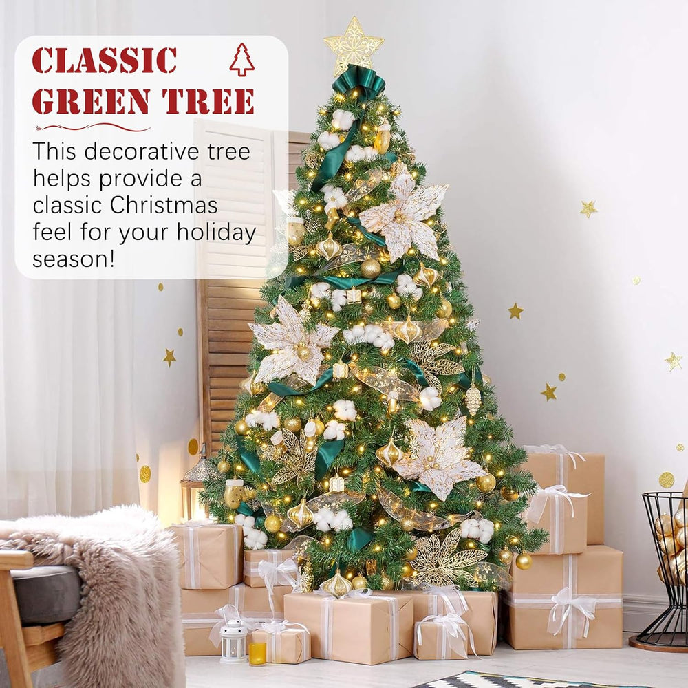 4FT Pre-Lit Green Small Christmas Tree 450 PVC Branch 150 Warm Lights