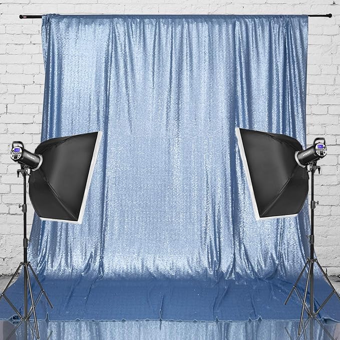 Eternal Beauty Baby Blue Sequin Backdrop, 6x8 Ft Glitter Background Curtains for Shimmer Photography Party Wedding Birthday Back Drop Decor
