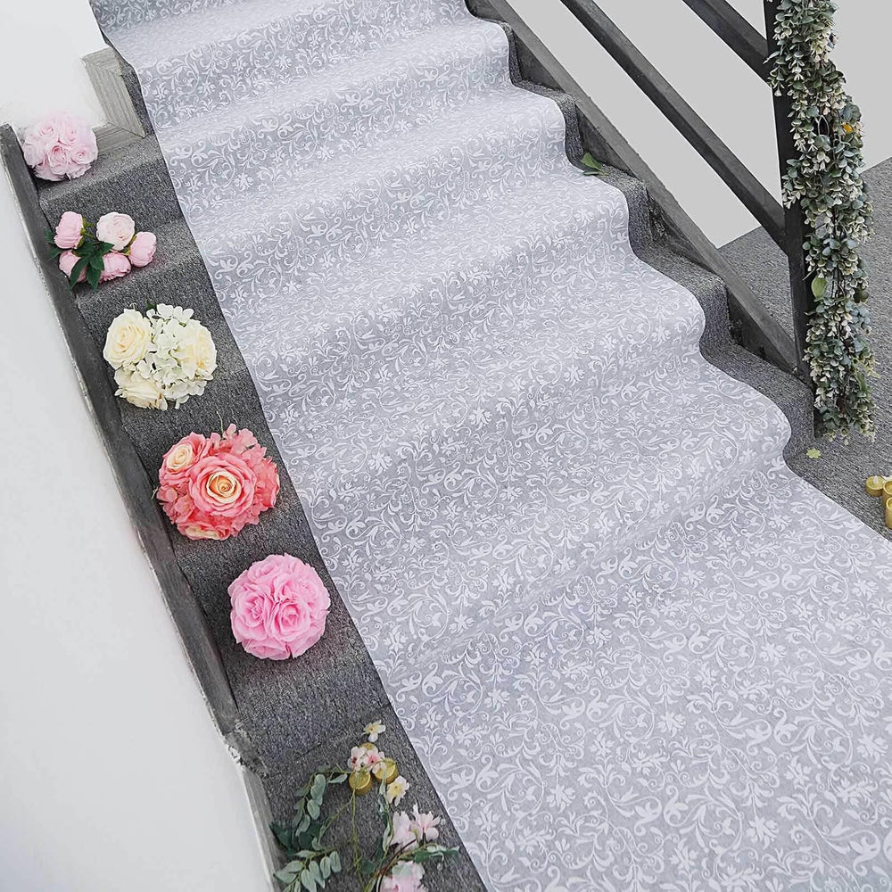Efavormart 36" x 50ft White Floral Lace Aisle Runner