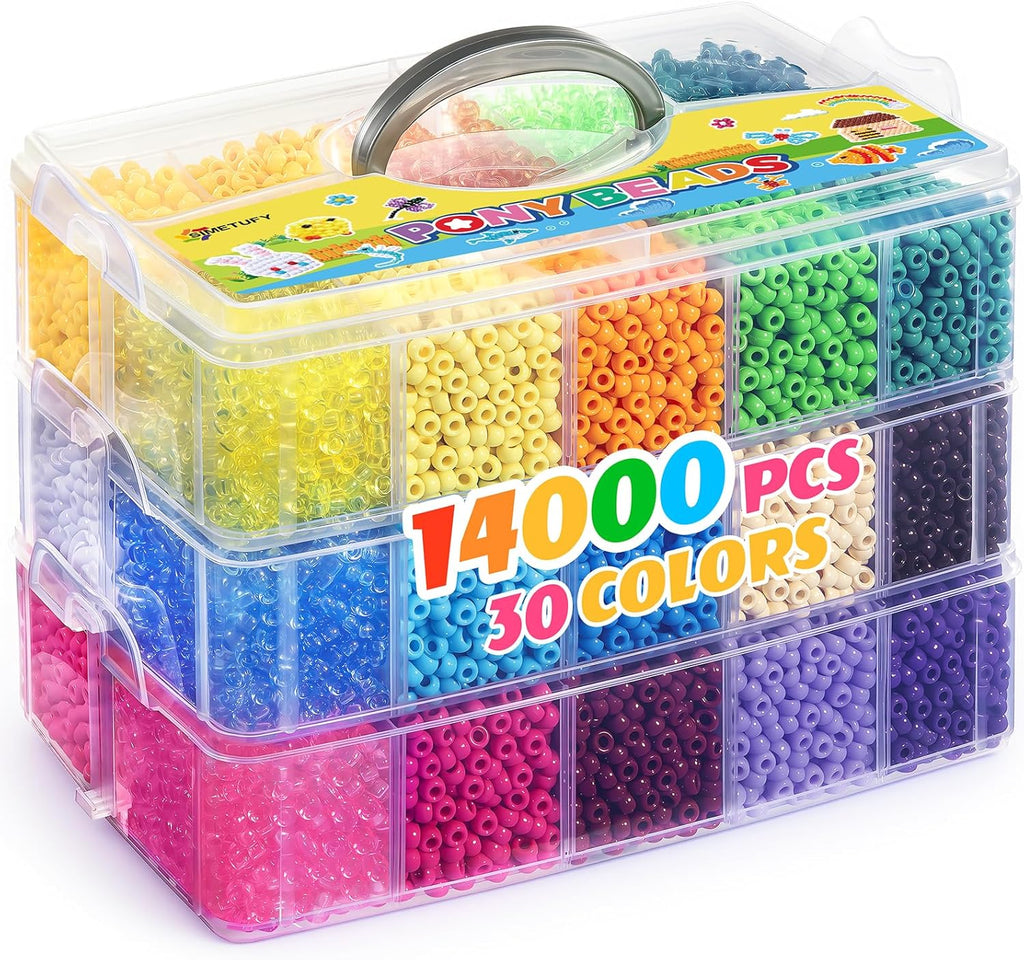 Simetufy 14000Pcs Pony Beads Bulk, 30 Colors 6x9 Kandi Beads for Bracelet