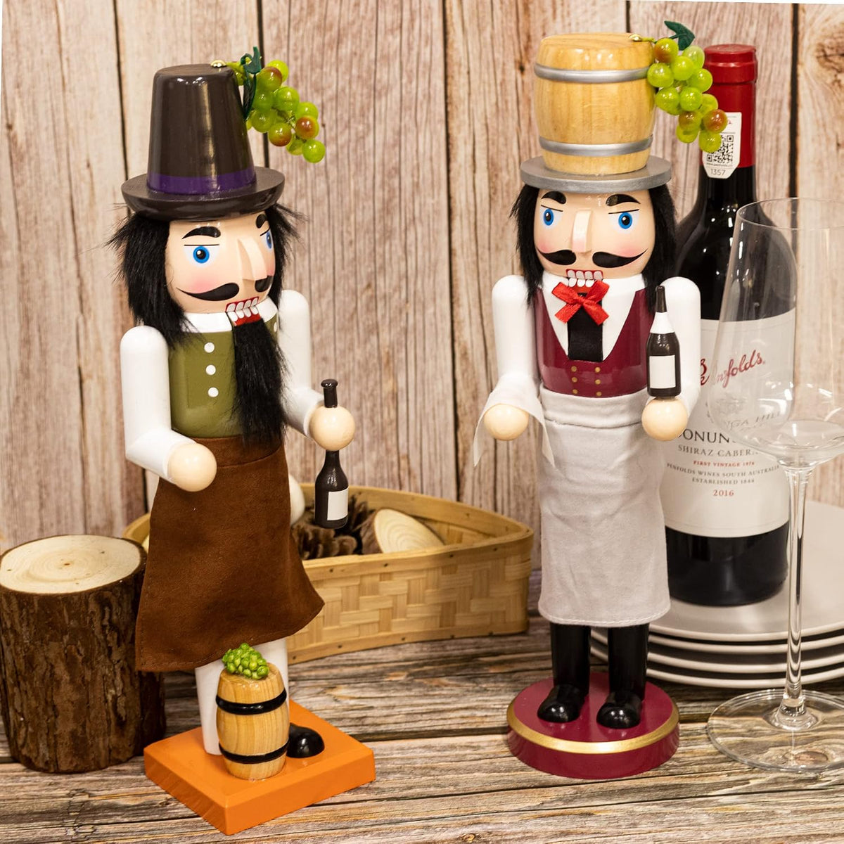 ki store wooden nutcracker figure wine maker nutcrackers, side view