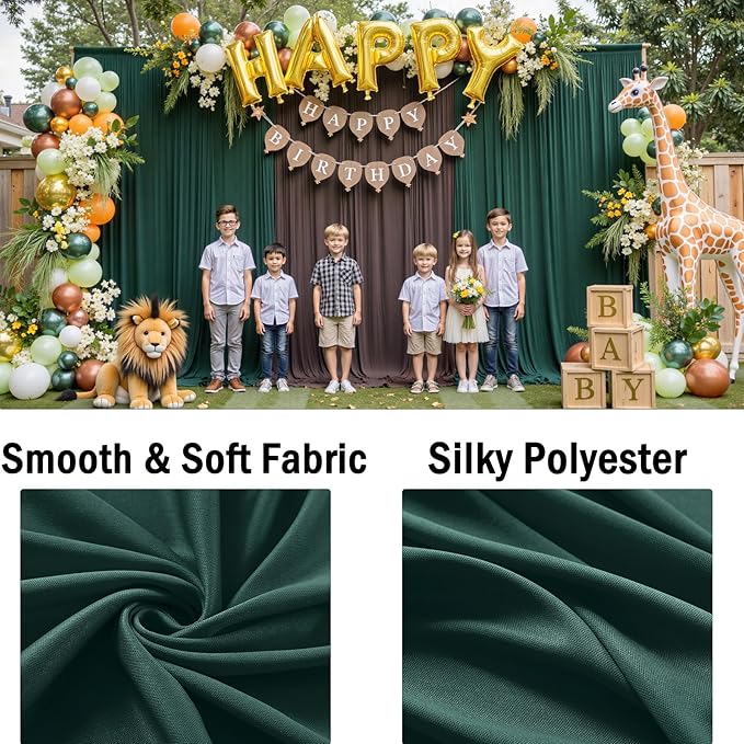 40ftx10ft Wrinkle FreeHunter Green Backdrop Curtains for Party Background, 8 Panels Silky Fabric Green Photo Backdrop Drapes Back Drop Cloth for Wedding Birthday Photography Baby Shower Decor