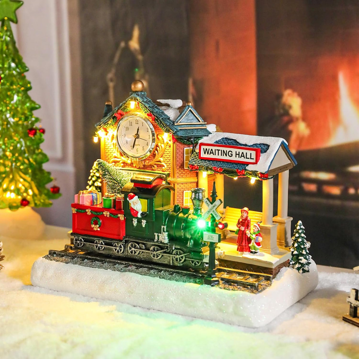 vipush christmas village house decorations resin railway station, package contents
