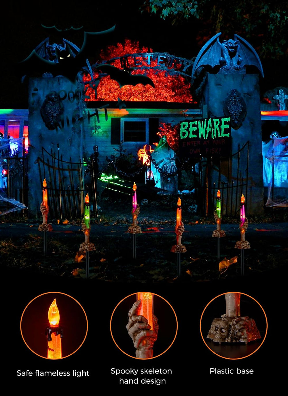Halloween Decorations, 2 x 6 Pack Skeleton Hands Hold Lighted Candle Stakes, ...