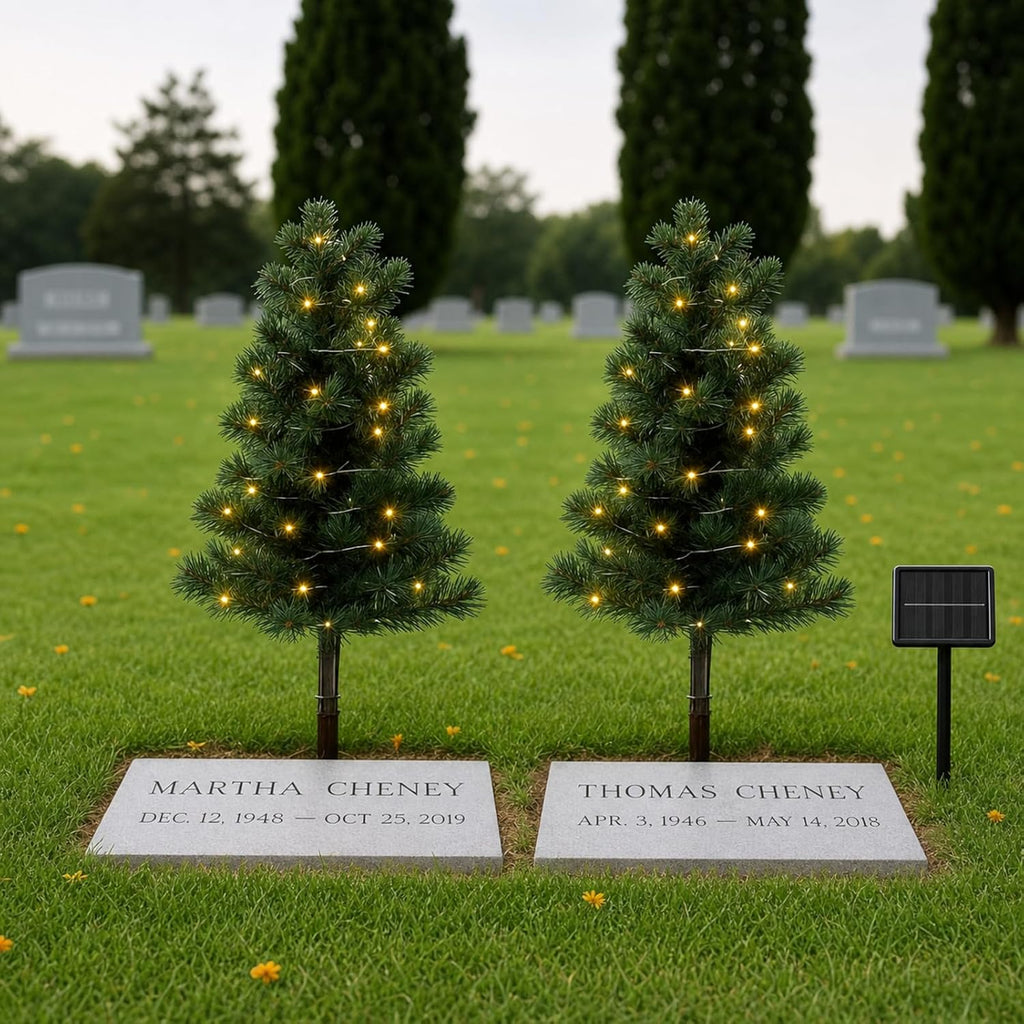 2 Pcs 30 Inch Solar Artificial Christmas Tree for Cemetery Grave with Stake and Lights Waterproof Christmas Decorations Lights Outdoor Xmas Trees for Cemetery