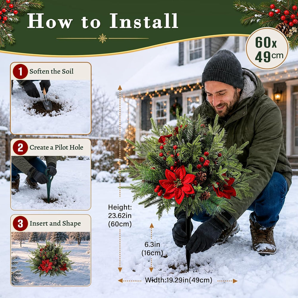 2 Pack Artificial Poinsettia Flowers with Pinecones for Christmas Decor