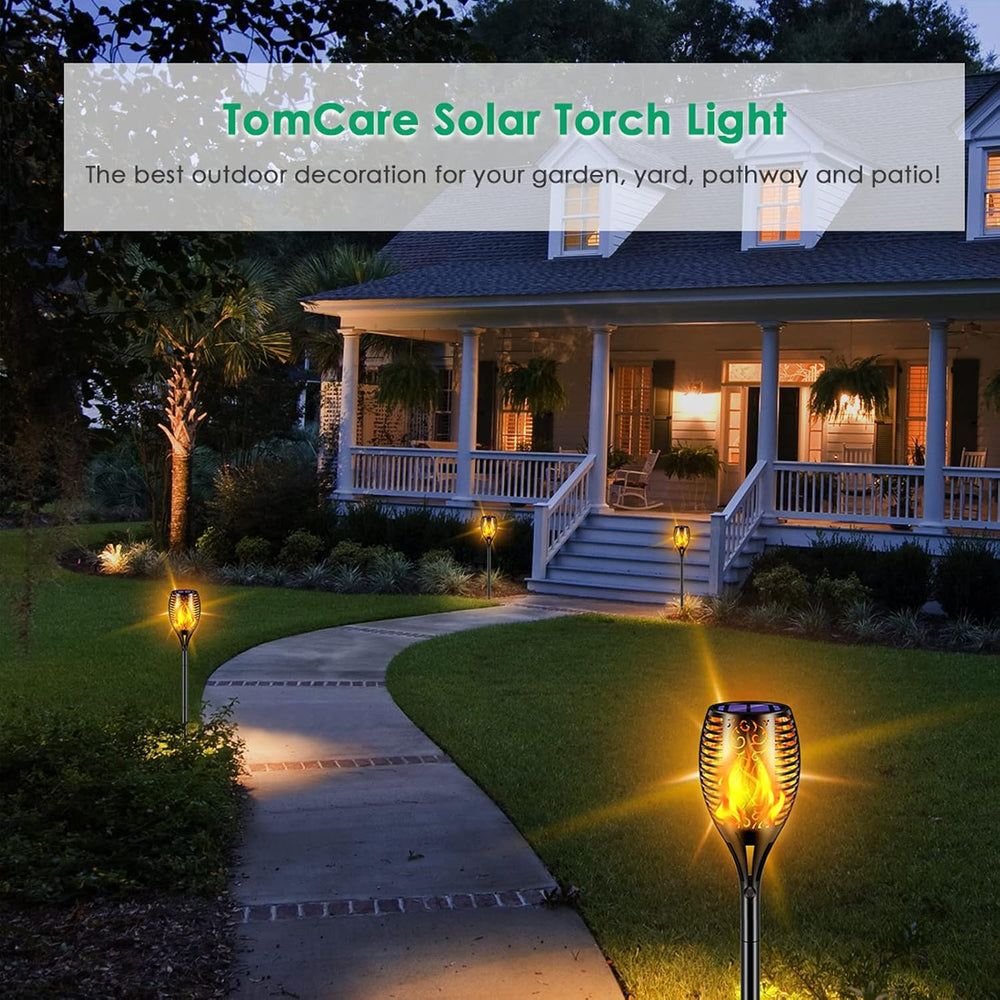 TomCare Flickering Flame Solar Torch Lights Outdoor, 43" Tall, 4 Pack