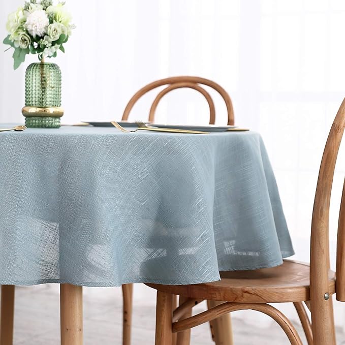 maxmill Lux Faux Linen Tablecloth with Slubby Yarn Textured Weaves Wrinkle Resistant Anti-Shrink Soft Table Cloth for Kitchen Dining Restaurant Tabletop for Event Dinner Round 70 Inch Slate Blue