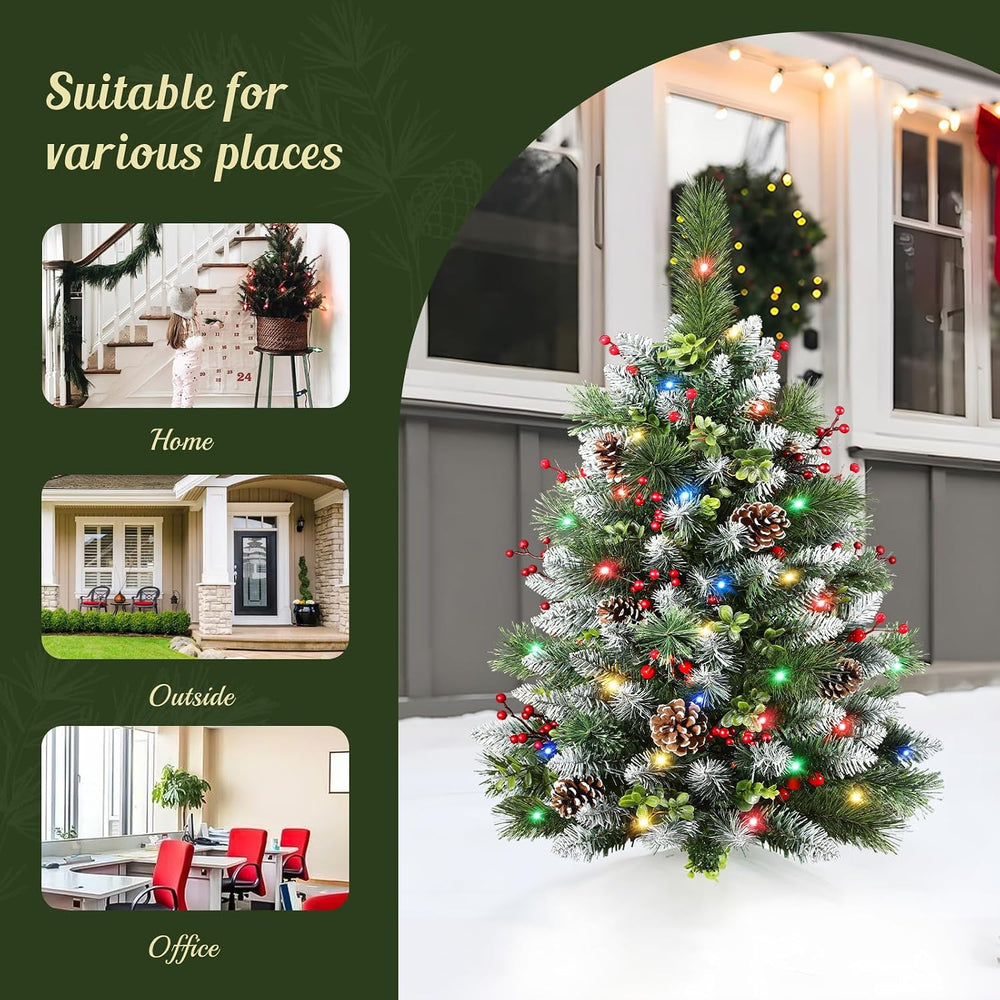 Set of 2 30 Inch Pre-lit Frosted Outdoor Christmas Tree with Remote