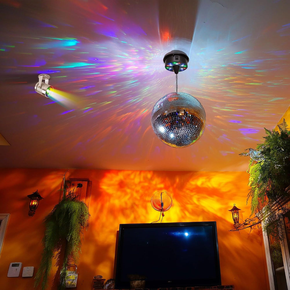 Yescom 12" Mirror Disco Ball Rotating Motor & 3W 3 LEDs Multi-color ...