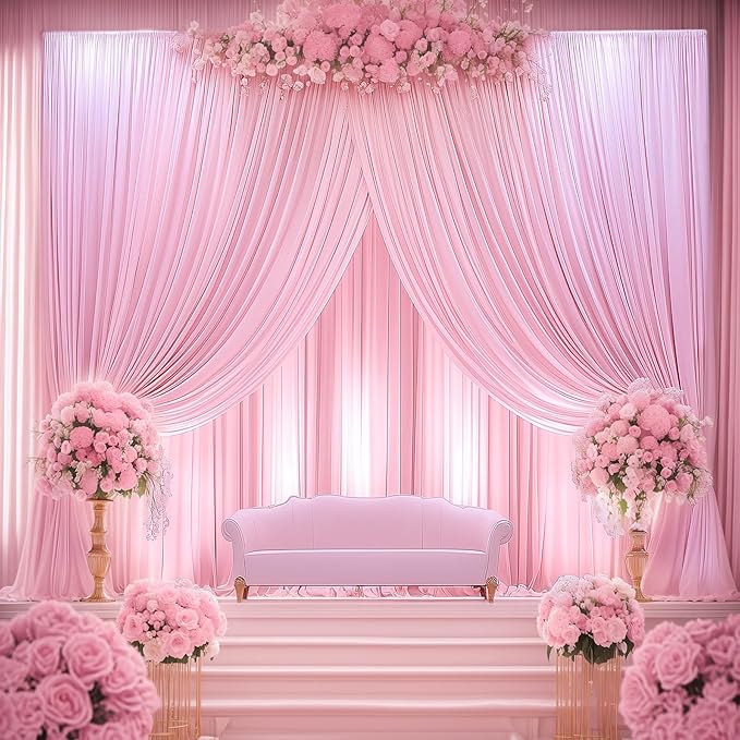 10ftx12ft Wrinkle Free Pink Backdrop Curtain, 2 Panels 12FT Height Pink Wedding Backdrop Drapes, Silky Polyester Back Drop Cloth for Birthday Photography Background Party Backdrop Draping