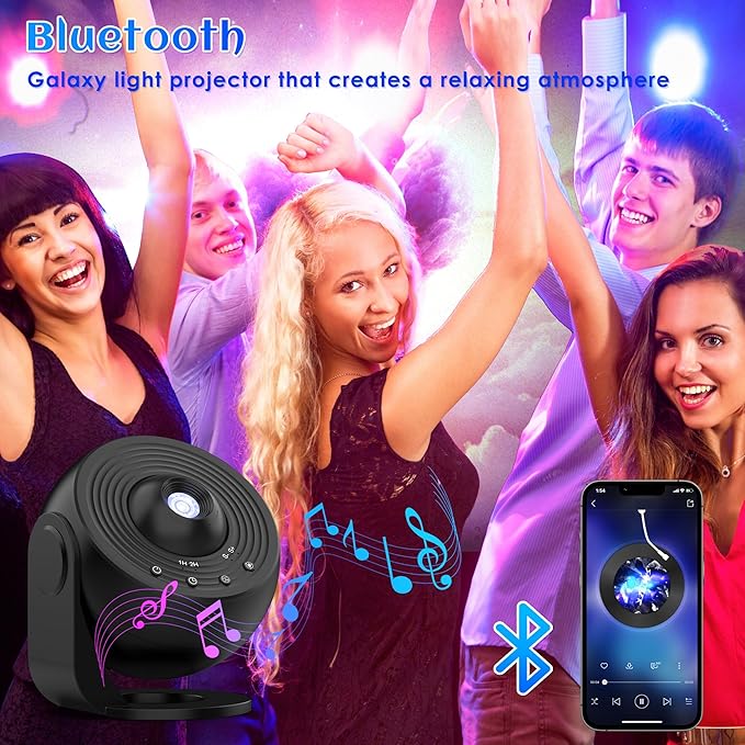 Galaxy Projector for Bedroom Pro Version, HD 12 in 1 Film Discs Star Projector with Bluetooth Galaxy Light, Planetarium Projector with Timer, White Noise, 360 ° Rotation, Remote Control，Black