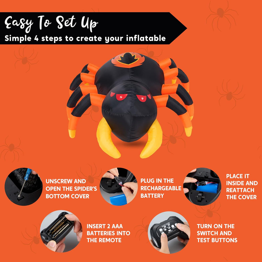 JOYIN 4 FT Halloween Inflatable Spider, Remote Control Blow Up Spider with 36...