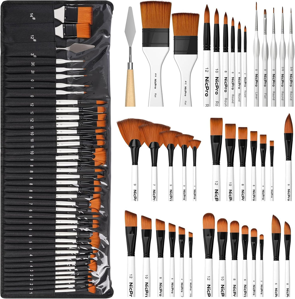 Nicpro 40 PCS Paint Brush Set, Professional Acrylic Paint Brushes