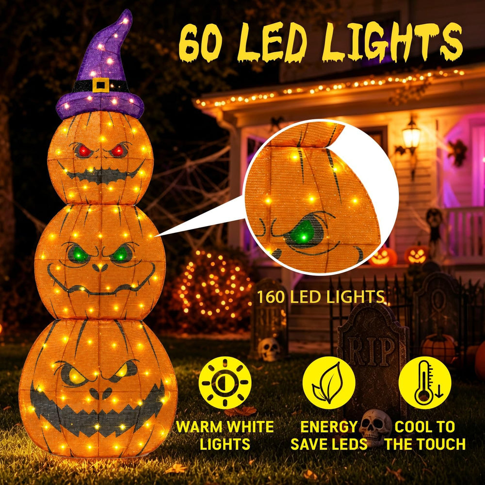 6FT Giant Halloween Decorations Outdoor Light Up Stacked Pumpkin for Porch