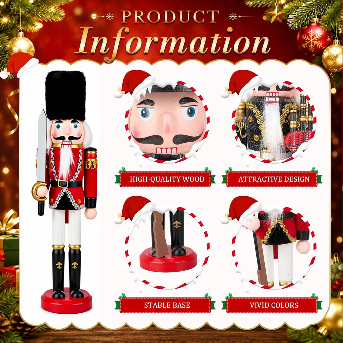 huwena 4 pcs red and black mixed nutcracker, side view