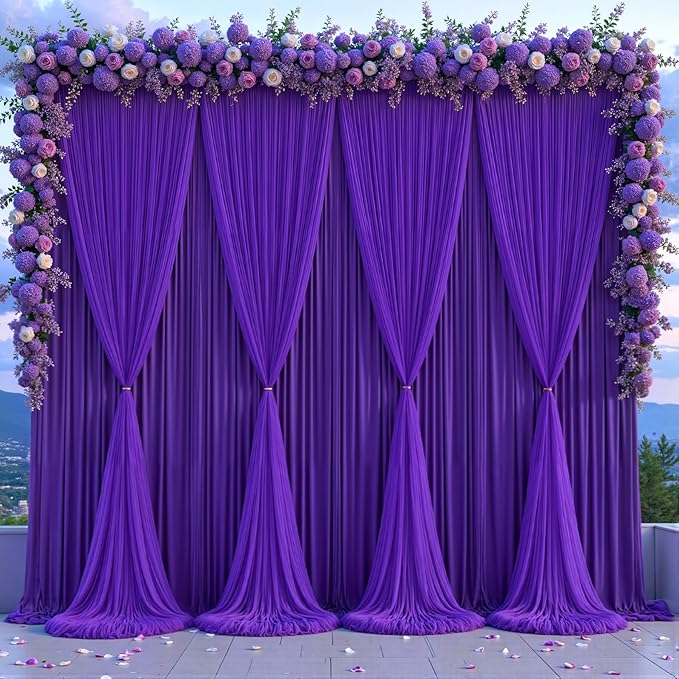 Purple Tulle Backdrop Curtain for Parties Wedding,10ft x 10ft Wrinkle Free Curtain Backdrop,2 Layer Drapes for Backdrop,Polyester Wedding Back Drop for Bridal Shower Birthday Baby Shower Photography