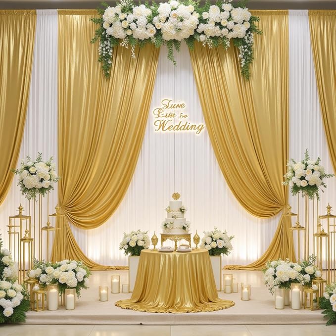 30ftx10ft Gold Backdrop Curtain for Parties, Wrinkle Free Glitter Photo Backdrop Drapes 6 Panels 5x10FT Shimmer Back Drop Cloth for Wedding Birthday Christmas Photography Background