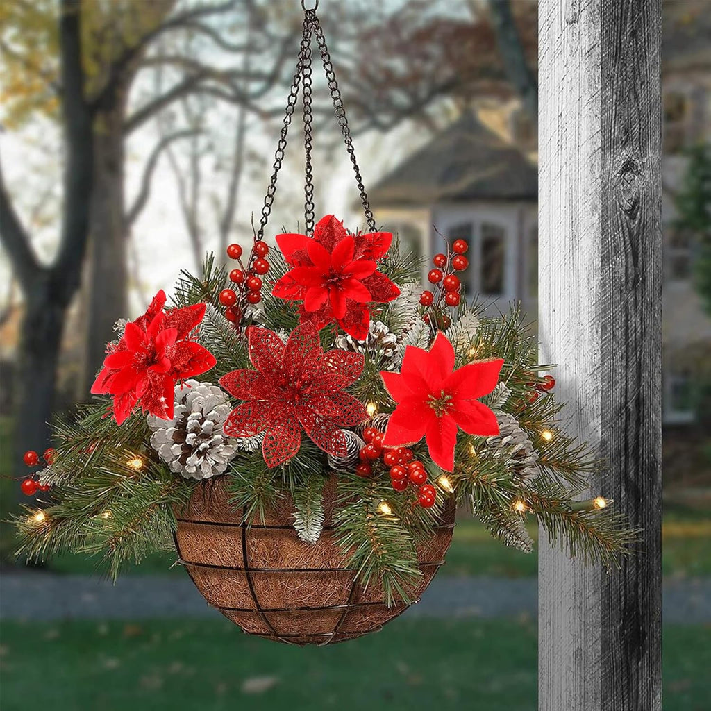 floweroyal 60pcs poinsettia artificial christmas flowers decorations with on a desk or shelf