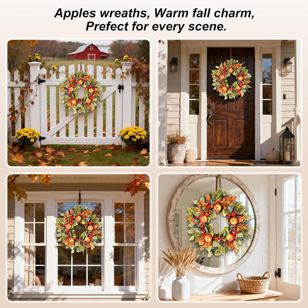 Fall Wreaths for Front Door 26 Inch Autumn Rustic Harvest Apple Wreath