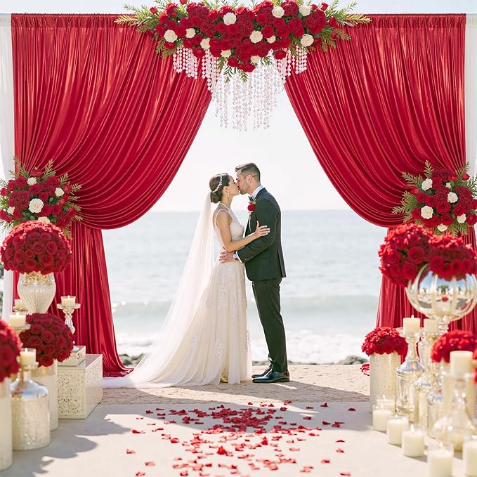 gogoparti 20x10FT Red Sequin Backdrop Curtain - 4 Panels of 5x10FT Wrinkle-Free Glitter Drapes for Photography, Birthdays, Weddings & Graduations