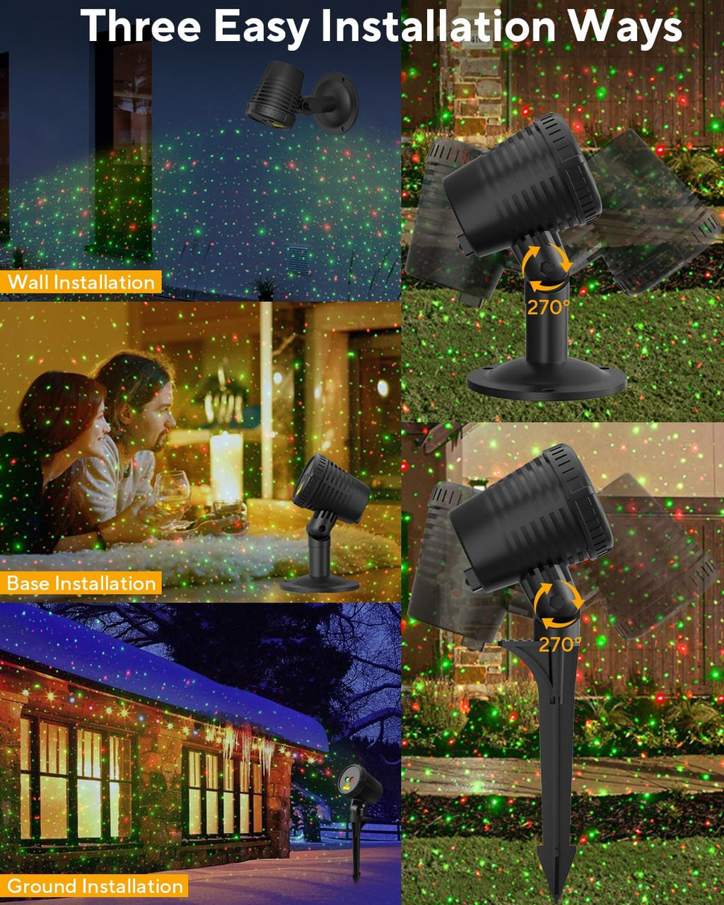 neroupe christmas projector lights outdoor waterproof with remote, side view
