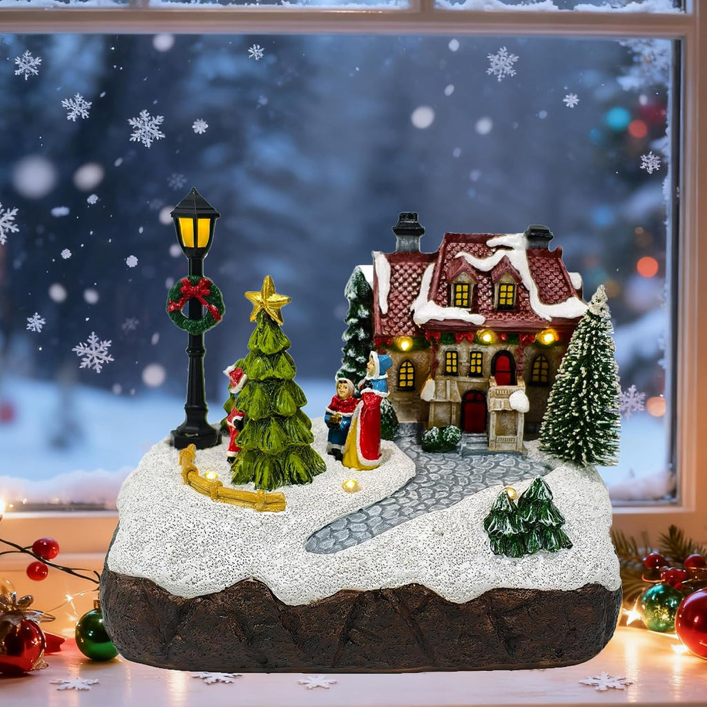 Christmas Village Houses Scene Christmas Indoor Decorations Village House Figurine Light Xmas Tree Decor Gift Winter Holiday Ornament
