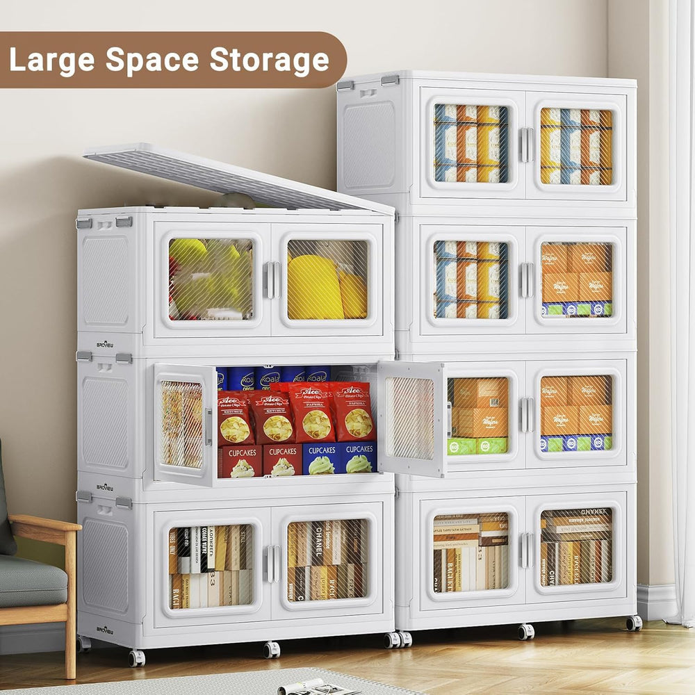BROVIEW 660qt Extra Large Stackable Storage Bins with Lids White 3 Pack