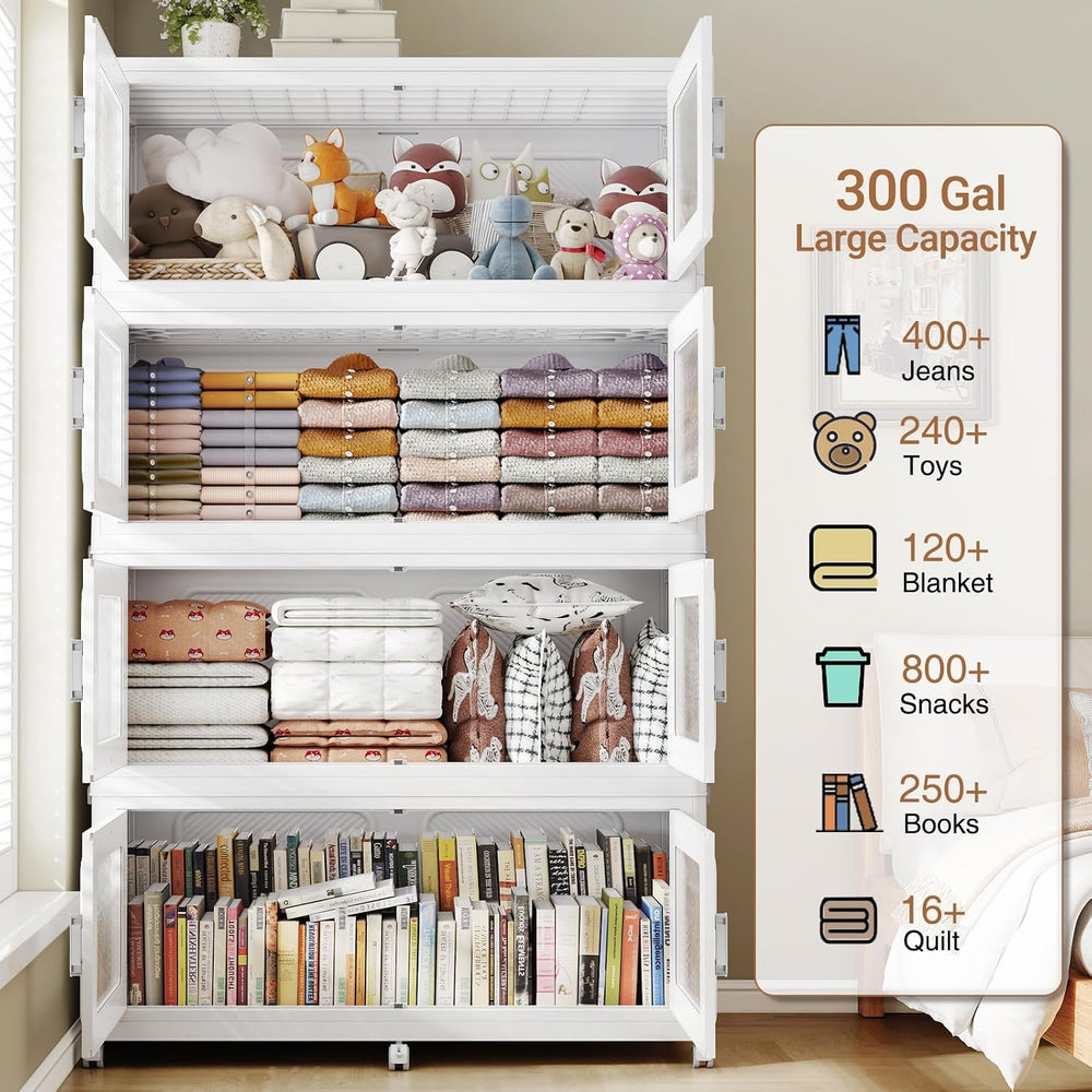 BROVIEW 1200qt Extra Large Stackable Storage Bins with Lids White 4 Pack