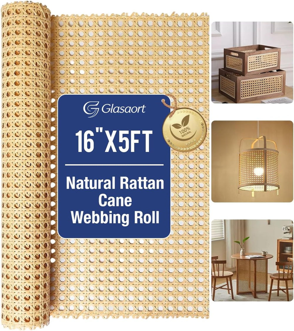 Glasaort 16" x 60" Width Natural Cane Webbing, Rattan Webbing Roll