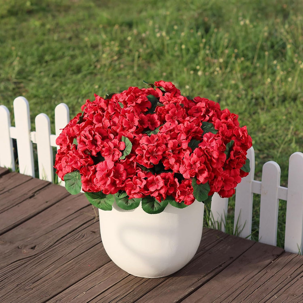 2 Sets Artificial Geraniums Topiary Ball Trees for Front Porch Decor(Red)