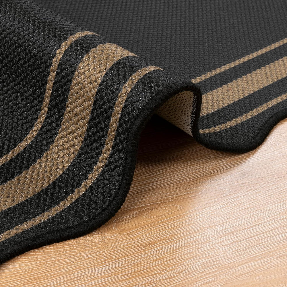 SHACOS 2x8 ft Washable Runner Rug Scalloped Black
