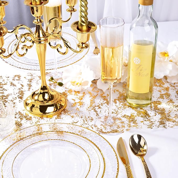 Ciaell 24 Pack Plastic Champagne Flutes - 6 Oz Flower Wavy Champagne Plastic Glasses - Heavy Duty Vintage Disposable Flutes for Party & Anniversary & Wedding