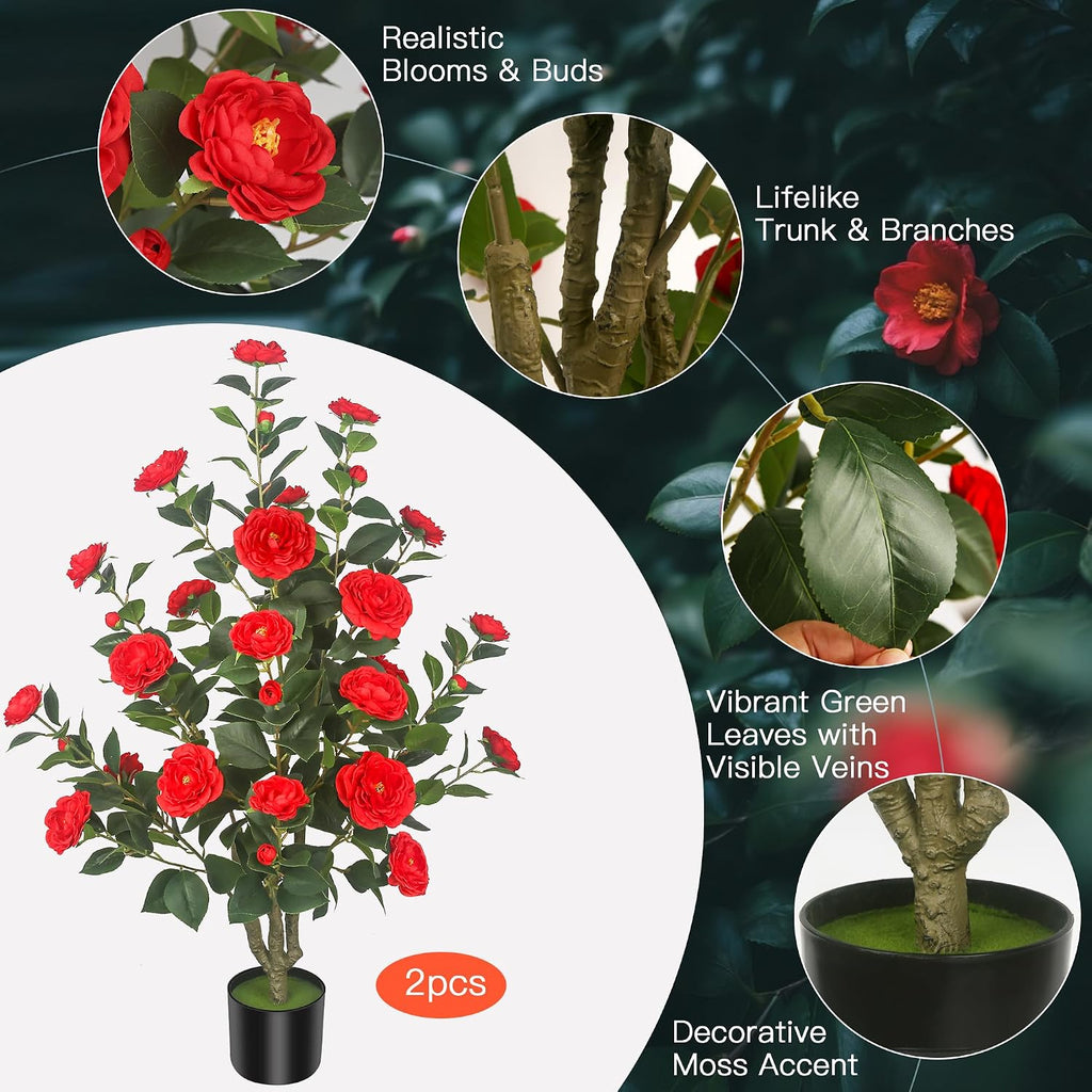 3.5ft artificial camellia trees with 32 flowers in, side view