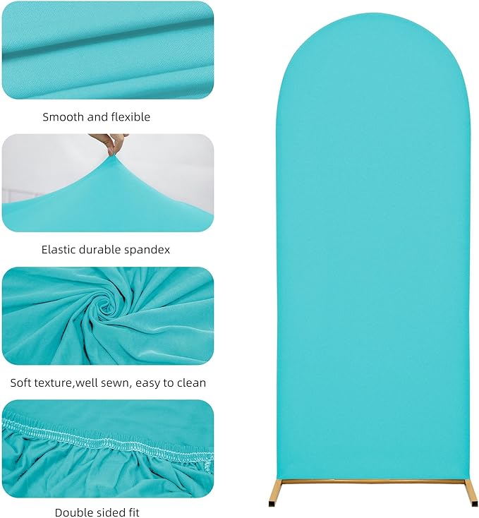 Wedding Arch Cover 7.2FT 6.6FT 6FT Arch Backdrop Cover Spandex Fitted Arch Cover for Round Top Chiara Backdrop Stand Covers for Wedding Birthday Party Baby Shower Banquet Ceremony Decoration (Set of 3)