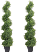 THE BLOOM TIMES 4ft Tall Spiral Topiary Trees Artificial Outdoor Set of 2