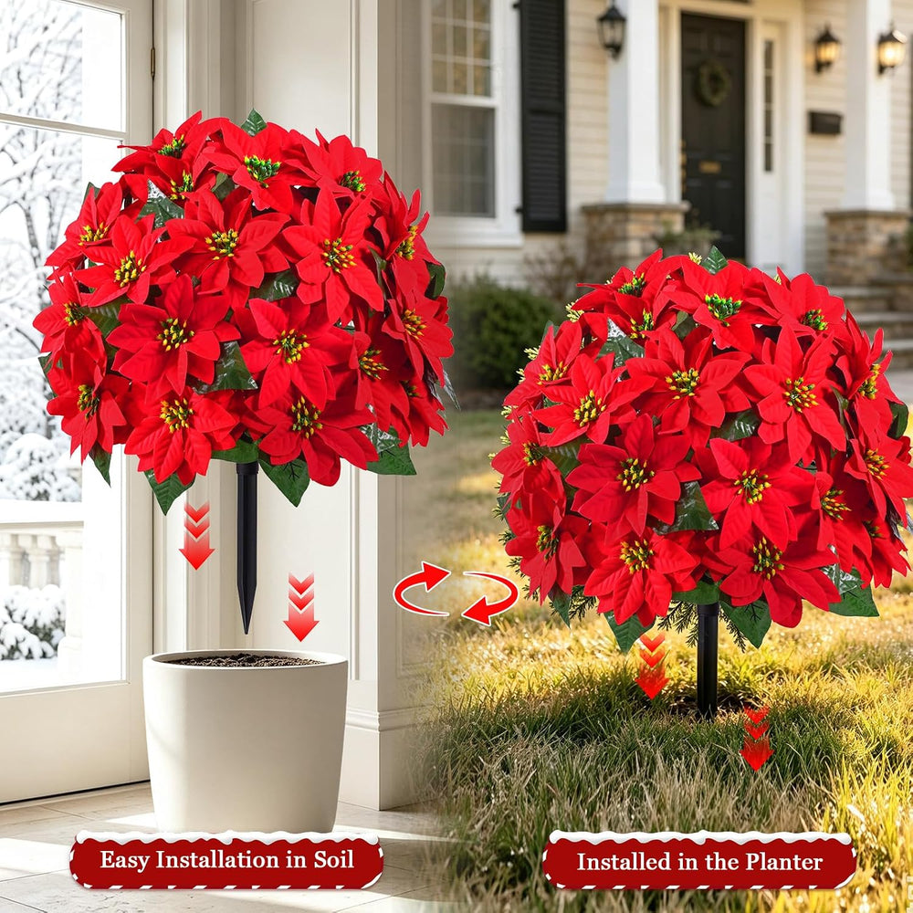 2 PCS Christmas Outdoor Artificial Poinsettia Flower Topiary Trees