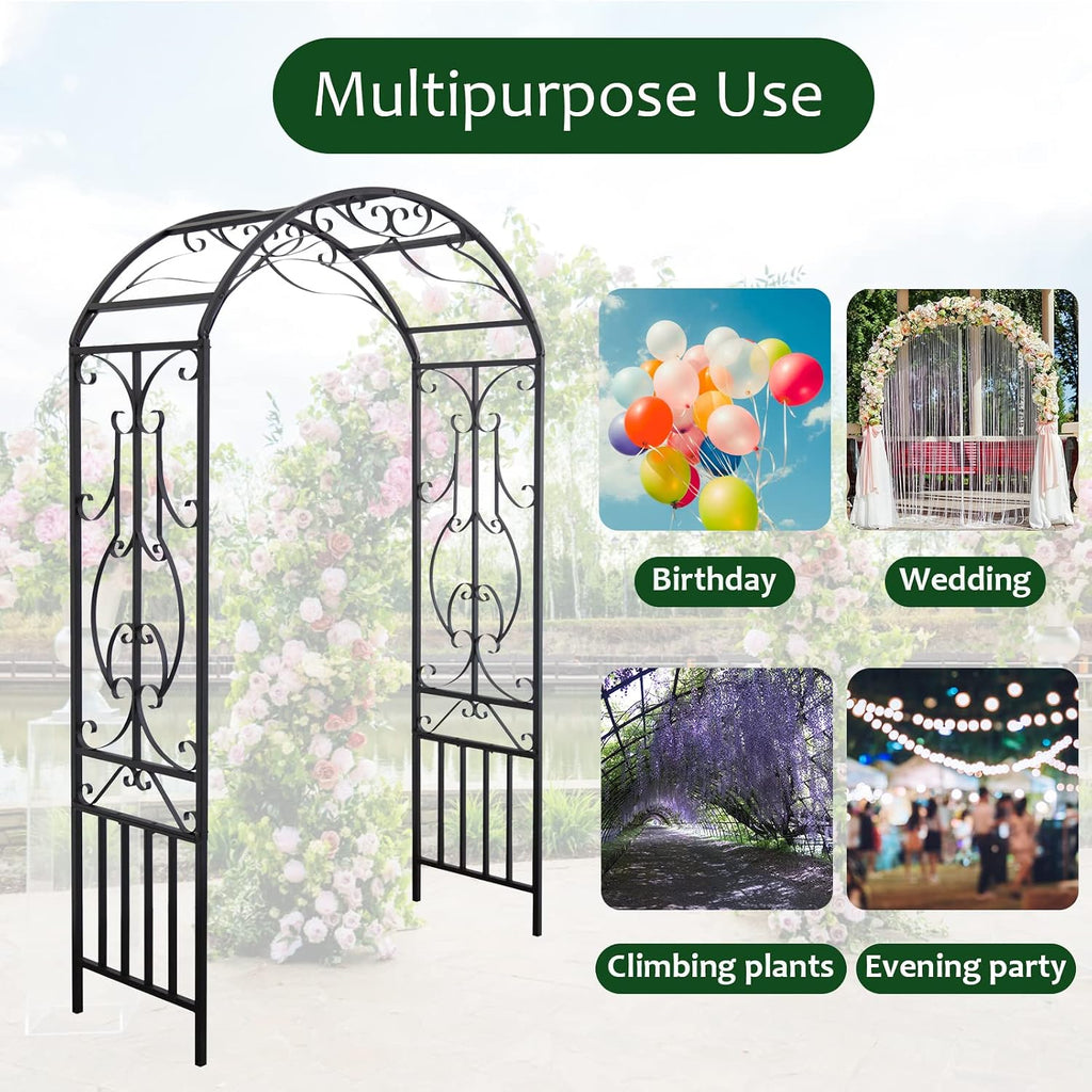 kinbor Garden Arches Arbor, Outdoor Black Metal Arbor, Wedding Archway