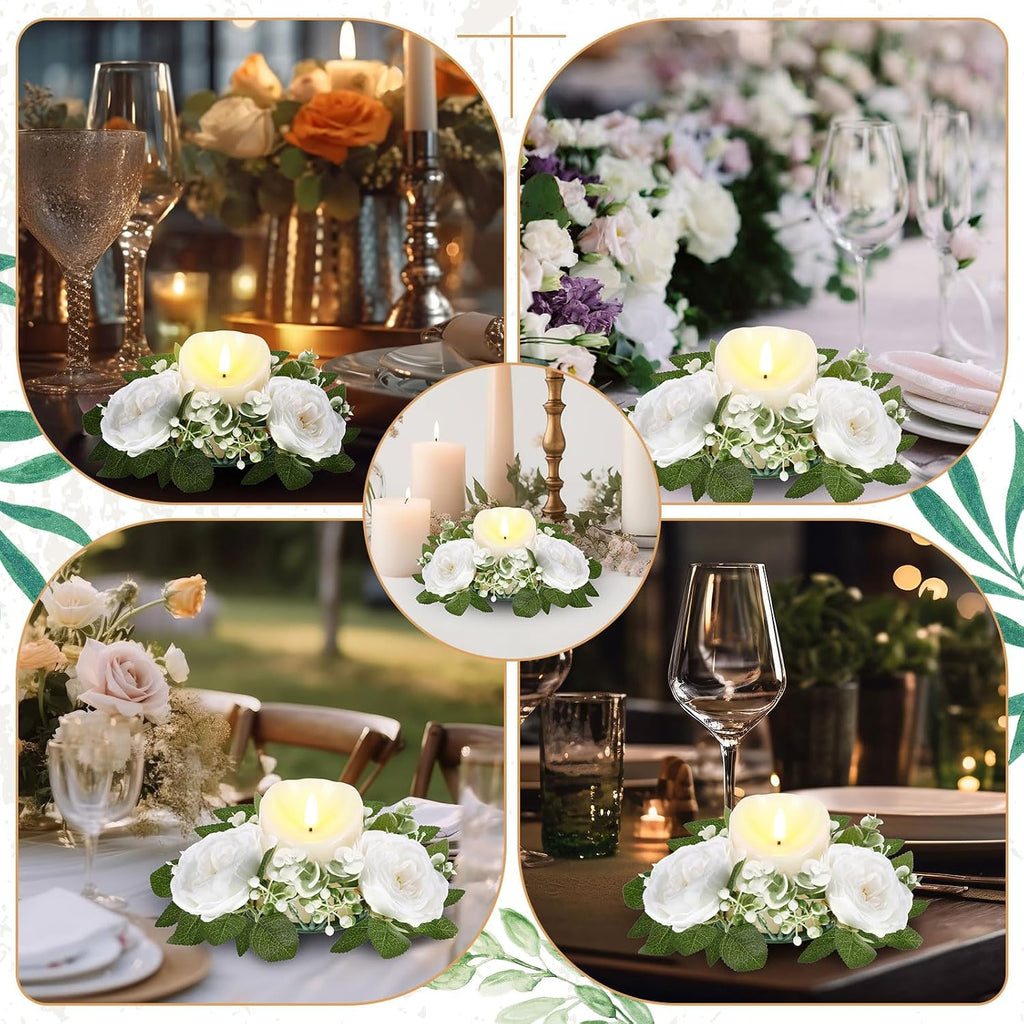 yunlly 16 set rose candle rings with led on a desk or shelf