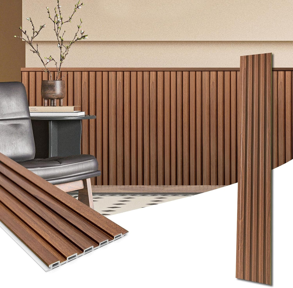 Art3d 48 x 6 Inch WPC Wood Slat Wall Panels, 3D Wall Accents, 16-Pack, Teak