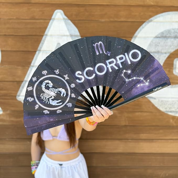DeFlare | Cosmic Zodiac Rave Fan | Zodiac Sign Hand Fan | Astrology Rave Fan | Hand Fan | Large Rave Fan | Large Clacking Fan
