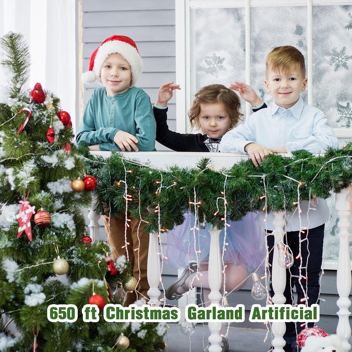 hotop 10 pcs 650 ft christmas garland bulk on a desk or shelf