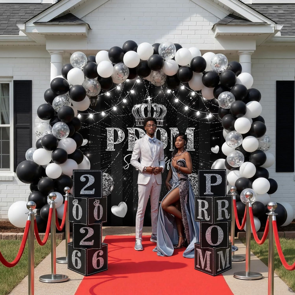 46 Pcs 2026 Prom Send Off Decoration for Home Kit 6 x 6 ft Senior Glitter Bla...